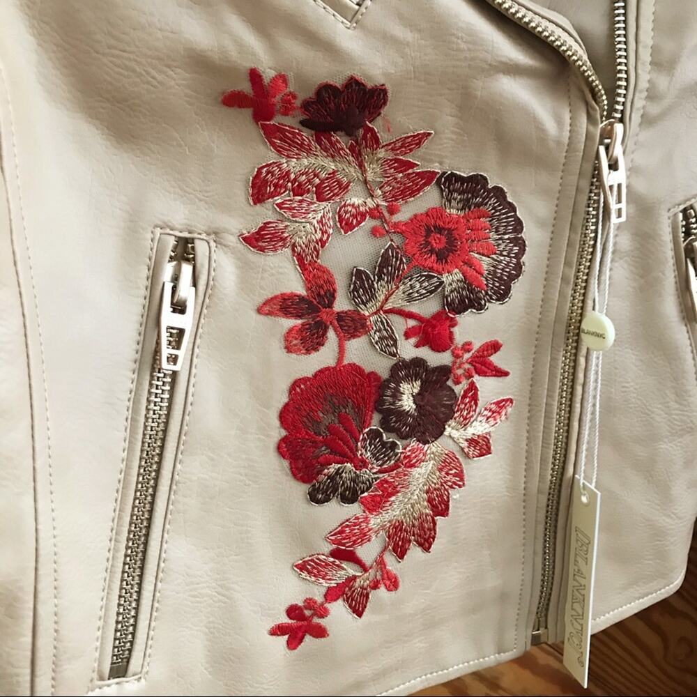 Blank NYC Floral Embroidered Moto Jacket Tan Beige Small - Picture 4 of 10